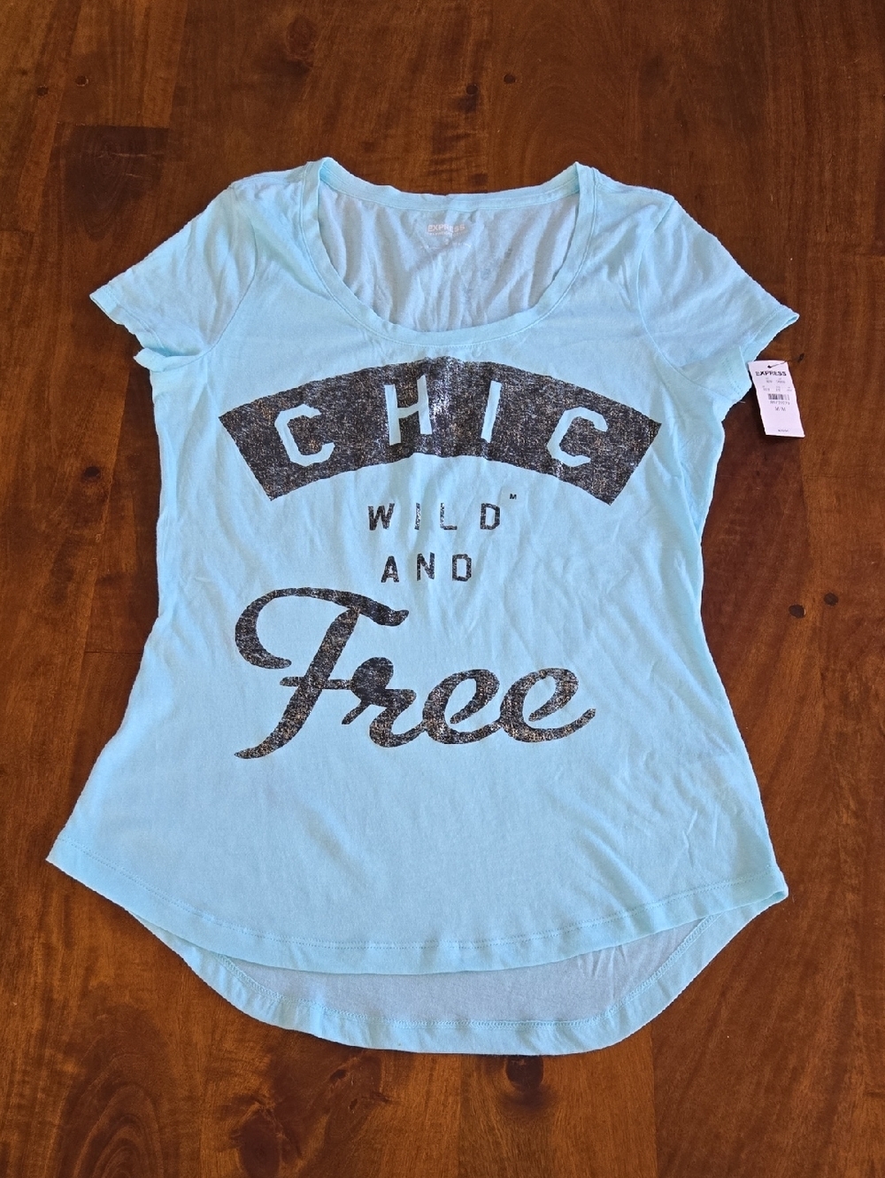 Express Blue Chic Wild and Free Graphic Tee Size Medium
